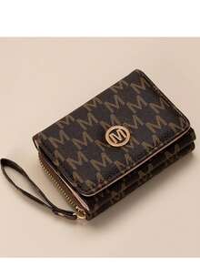 Vintage M Letter Print Short Wallet For Women, Metal Buckle, Multi-Card Slots, Zipper Coin Purse, Handheld Small Bag - Multicolor - View 1