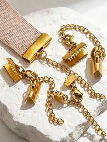 5pcs 18K Gold-Plated Stainless Steel Crimp Beads With Extension Chains And Lobster Clasps For Bracelets And Necklaces-DIY Jewelry Making Supplies - Clip - View 2
