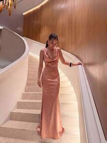 Romantic Party/Date/Wedding/Formal Evening Gown, Backless Sleeveless Dress For Wedding Guest, Prom, Graduation Fall - Rose Gold - View 8