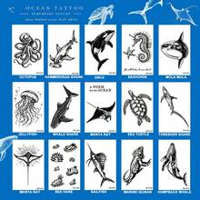 CAT QUEEN ART 15PCS Herbal Juice Semi-Permanent Hand-Painted Ocean Animal Tattoo Stickers, Turtle & Whale Pattern, Daily Party Holiday Gift, 14 Days No Fading, Non-Reflective Temporary Tattoo Stickers - Blue - View 8