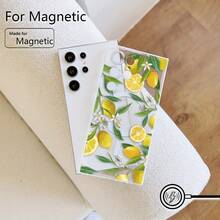 [24h Versand Aus DE/FR/ES]Transparent Magnetic Slim Soft TPU Anti-Drop Phone Cover Hand-Painted Yellow Citrus Fruit Leaf Tiny White Flower Graphic Fit  11-17 Air Series,  S21-S26 Ultra,   Fingerprint Resistant All-Round Shock Absorption Phone Case, Light Fresh Summer Botanical Fashion Festival Present For Plant Art Enthusiast Friends - 1 Main Image - View 3