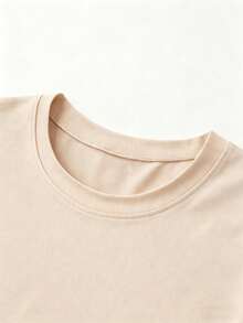 Domestic Shipping. 2026 Spring/Summer New Arrival: 200g 100% Cotton Women's Short Sleeve T-Shirt, Unisex Loose Fit Crew Neck, Korean Style Casual Top. - Apricot - View 4
