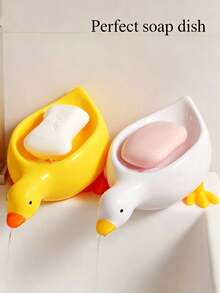 1pc Cute Yellow Duck Soap Dish, Water-Draining Soap Holder, Bathroom Sink Soap Rack, Made Of New High-Quality Material, Decorative Sink Accessory - Multicolor - View 7