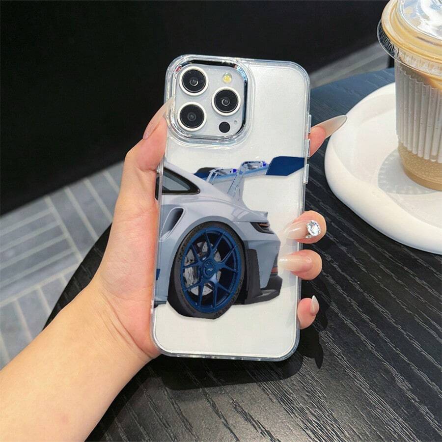 1pc Racing Pattern Black & Silver Phone Case Compatible With Apple Phones - 彩色 - 查看 1