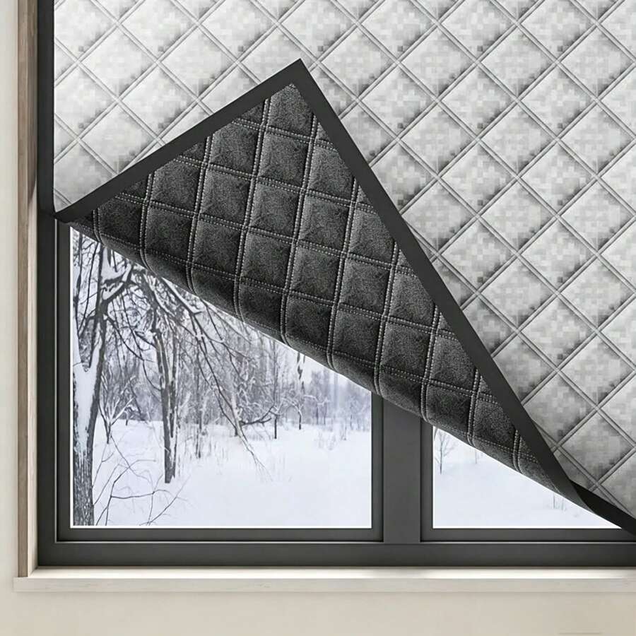 1pc Thermal Insulated Curtain, Winter Windproof Thermal Curtain, Cold-Proof, Warm, Blackout, Sun-Shading, Sound-Insulating Curtain - Silver - View 1