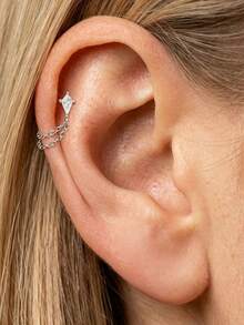 1pc 925 Sterling Silver Tassel Ear Studs For Women, Classic Cartilage Ear Bone Studs With Flat Back, Exquisite Jewelry For Daily Wear And Party - Silver - View 4