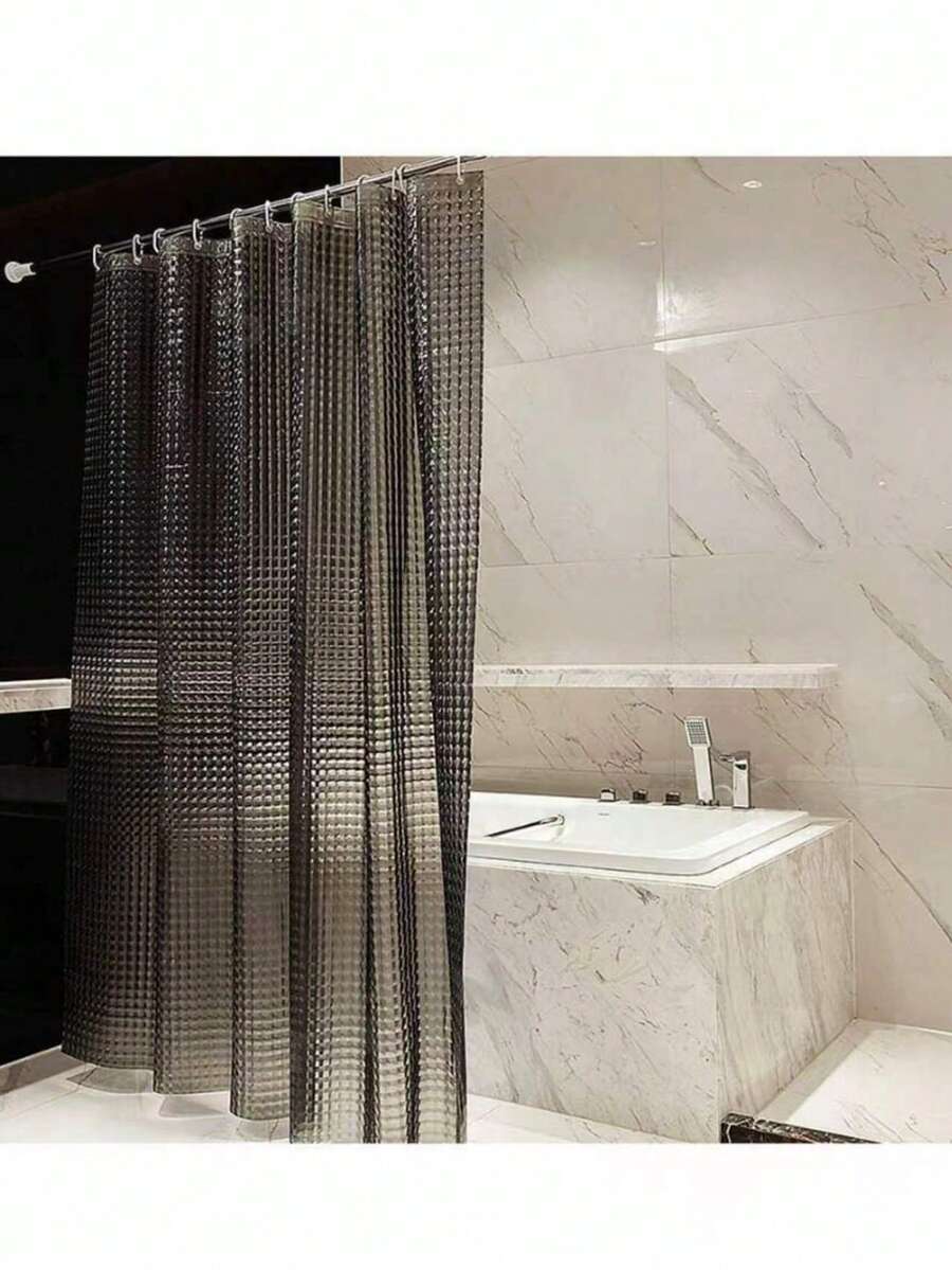 3D水晶透明塑膠浴簾 180*180cm 薄款輕量冰塊紋浴室淋浴內襯,附塑膠扣眼 - 灰色 - 查看 1