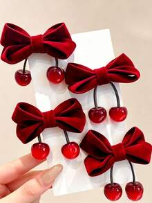 2pcs Bow Cherry Hair Clips Suitable For Girls To Wear - Multicolor - View 2