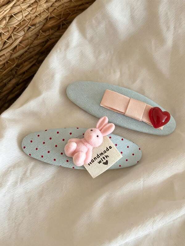 2pcs Soft Pink Plaid Bow Hair Clips, Hand-Painted Fabric Bow BB Clips, Niche Sweet Side Clips