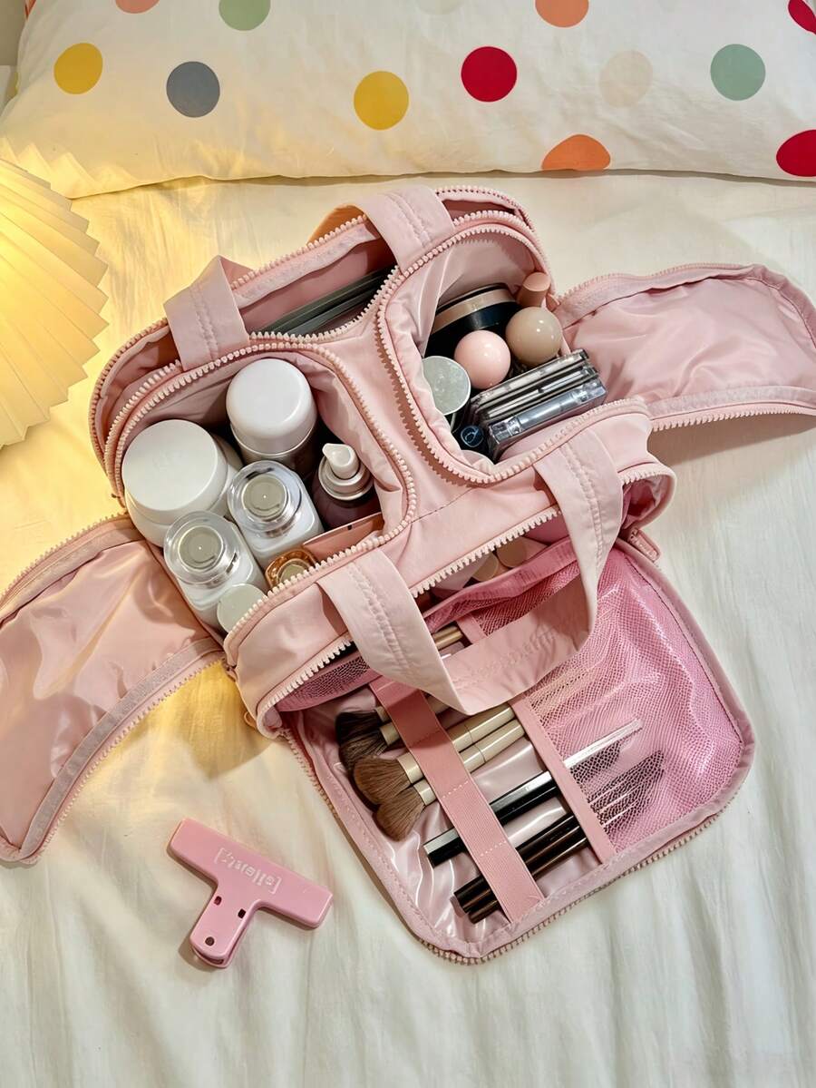 New Vertical Travel Makeup Bag Large Capacity Toiletry Bag Women's Travel Essentials Cruise Essentials Back To School Season, Travel Accessories