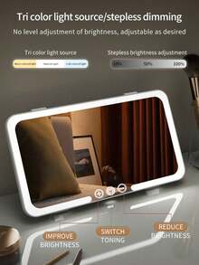 Ultra Thin LED Car Makeup High-Definition Mirror Sunshade Makeup Hanging Mirror USB Charging Sun Visor Dimmable Touch Screen Car Interior Dressing Table Female Mirror - White - View 3
