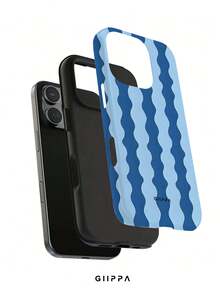 GIIPPA 1pc Blue Hand-Painted Vertical Stripe Pattern Design, Phone 17 Pro Max Phone Case, Compatible With Phone 16 Pro Max, 15 Pro Max, 14 Pro Max, Korean Style High-End Fashion Fun Phone Case, Compatible With 11/12/13/14/15/16 Pro Max Plus, Elegant Design Suitable For Men And Women, Perfect Gift For Girlfriend On Christmas, Valentine's Day, Easter, Wedding Season And Birthday! - Blue - View 2