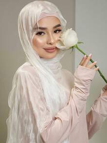 1pc Solid Color Breathable Ruffle Soft Headscarf, Bright Elastic Wrinkle-Resistant Spring Summer Headscarf - Multicolor - View 1