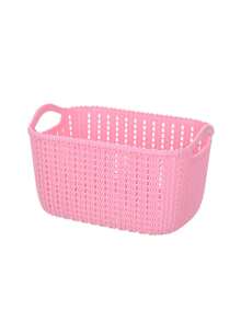 5/3/1pc Minimalist Aesthetic Macaron Color Plastic Rectangular Woven Texture Open Storage Basket, Dual Handle Stackable Snack Storage Box, Kitchen Bathroom Closet Desktop Cosmetic Sundries Organizer Box, Daily Use - Multiple Colors and Styles - View 8