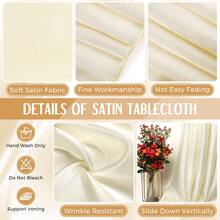 102 X 58 Inch Satin Tablecloth, Rectangular Bed Skirt, Silky Fabric, Champagne Color Party Tablecloth Suitable For Rectangular Dining Tables, Parties, Holidays, Weddings (Ivory White) - Beige - View 8