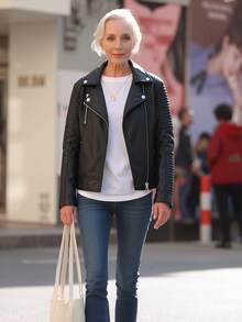 Giolshon Women's Street Style Faux Leather Short Motorcycle Jacket - Asymmetric Zipper, Stand Collar, Suitable For Winter Fashion Outfits Black Fall - Black - View 3