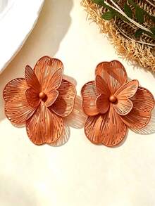 1 par de pendientes de mariposa vintage exagerados estilo Old Money, diseño asimétrico hueco para mujer - Naranja - Ver 2