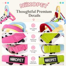 Cow Print Colorblock Saddle Pet Harness Set, Designed For Small Dogs, Wrap-Around Pressure-Relieving No-Restriction Walking, Integrated Anti-Pull Handle Neck Protection Non-Injurious, Thick Skin-Friendly Lining Comfortable For Long Wear, Reinforced Wear-Resistant POM Strong Buckle, Matching Same-Color Leash, Pink And Green Dual-Color Options Suitable For Various Small Cute Dogs Outdoor Leash Equipment - Green - View 5