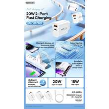 مجموعة شاحن REMAX 20W A+C + كابل بيانات C-L RP-U120 - أبيض - مشاهدة 5