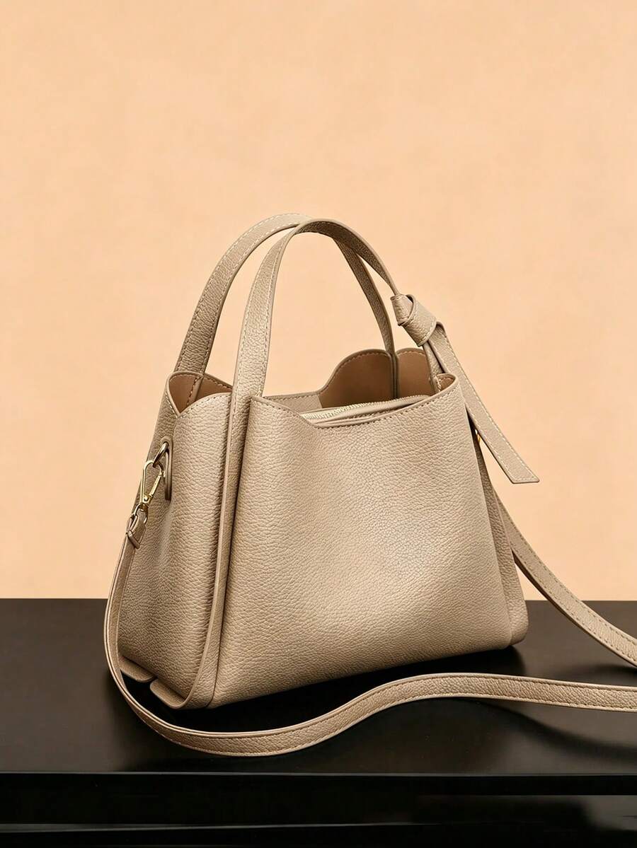 1pc Solid Color Handheld Bucket Bag, Simple Shoulder Bag, Suitable For Women's Daily Use, Old Money