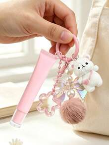 Cute Korean Plush Ball Keychain, Fashionable Diagonal Lip Gloss Tube Keychain, Spring Ring Keychain, Resin Fluffy 3D Heart-Shaped Teddy Bear Keychain, Key Pendant, Car Hanging Ornament, Refillable Cosmetic Container, Squeeze Dispenser Bottle, Lip Gloss Keychain, Personal Makeup Storage, Birthday Gift, Mother's Day Gift, Back To School Gift, Wedding Accessory, Travel Essential, Summer Essential, Back To School Essential - Multicolor - View 5