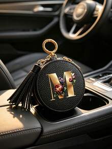 Floral Pattern Key Pouch, Multifunctional Earphone Bag, Data Bag, With Gold 26 Letters A-Z Pattern, Zipper Key Storage Bag, PU Faux Leather Organizer Bag, Zipper Bag, Car Key Storage Bag, Car Keychain, Portable Compact Key Pouch, Minimalist Design, Travel Accessory, Elegant Jewelry, Suitable For Home, Office, Travel, Car, Ideal Gift For Friends, Family, Couples Wedding, Mother's Day - Multicolor - View 1