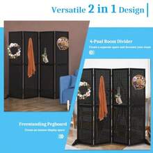 4 Panel Pegboard Freestanding, 5 FT Portable Display Board Organizer For Craft Show Jewelry, Wooden Folding Privacy Screen Room Divider With Base, Black - Black - View 6