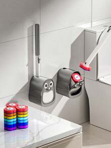 [New Arrival]1 Set New Bathroom Toilet Brush Set, Multi-Function Bathroom Toilet Cleaning System, Multi-Function Wall-Mounted Bathroom Cleaning Tool, Suitable For Standard And Ergonomic Toilets, Deep Clean Bathroom Stains - Solid State - View 3