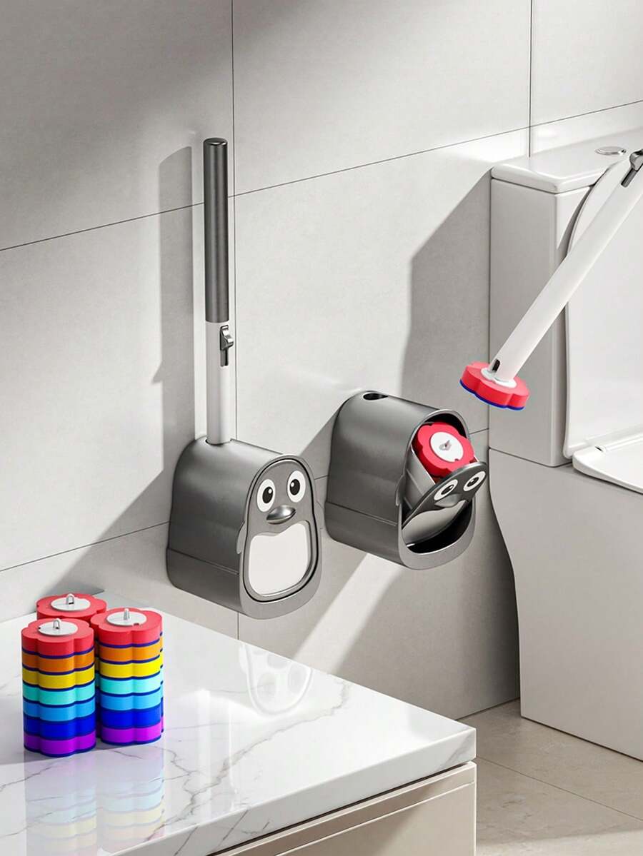 [New Arrival]1 Set New Bathroom Toilet Brush Set, Multi-Function Bathroom Toilet Cleaning System, Multi-Function Wall-Mounted Bathroom Cleaning Tool, Suitable For Standard And Ergonomic Toilets, Deep Clean Bathroom Stains