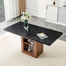 Extendable Dining Table With Leaf, Black Wood-Effect Top, Walnut-Colored Legs, Approx. 130-160 Cm Long, Table Only (Chairs Not Included) - 黑色 - 查看 2