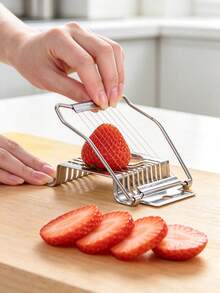 1pc Egg Slicer, Stainless Steel Wire Egg Cutter, Suitable For Hard-Boiled Eggs, Multi-Function Kitchen Tool, Can Be Used For Cutting Strawberries, Mushrooms, Salad, Etc., Stainless Steel Multi-Function Hard-Boiled Egg Slicer, Home Essential Gadget - Silver - View 4
