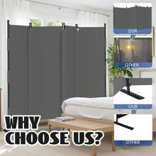 Room Divider 4 Panel Folding Privacy Screen, Portable Small Room Dividers Partition 88" Wall Dividers For Room Separation Upgrated Seamless Accordion Room Divider (Grey, Type A) - Grey - View 2