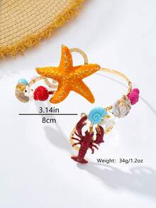 1 pieza Brazalete de brazo para vacaciones en la playa con vida marina, estrella de mar naranja, cangrejo rojo, concha, caracol, brazalete de brazo ajustable con cuentas de colores contrastantes - naranja - Ver 2