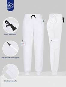 cimmuovere Pantalones de trabajo de cintura alta y ajuste delgado - Diseño de múltiples bolsillos - Pantalones delgados y transpirables - Bolsillos con cremallera lateral - Dobladillo elástico blanco primaveral - Blanco - Ver 1