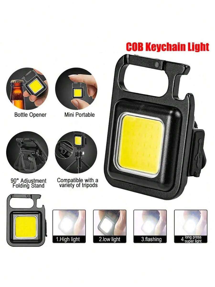 1pc Mini Keychain Light, Multi-Function Portable Handheld Light, Mini Flashlight, Outdoor Strong Magnetic Work Light, Key Light - Black - View 1