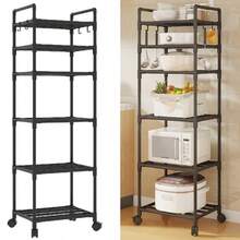 6 Tier Racking Heavy Duty Shelving Storage Shelves With Wheels Bathroom Kitchen - Black - View 1