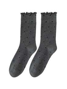 1/6 Paar minimalistische einfarbige Socken mit kleinen Polka Dots, süßem Rüschenrand, vielseitig und bequem, mittelhoch - Verschiedenfarbig - Übersicht 12