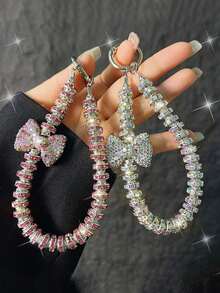 1 buah Gantungan Ponsel Tali Pergelangan Tangan Pendek Mutiara Mewah Rhinestone Zirkonia - MultiWarna - View 3