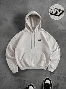 MAISONFOX Men's Solid Color Casual Loose Fit Thermal Lined Hoodie Sweatshirt Jacket, Autumn/Winter - Light Grey - View 1