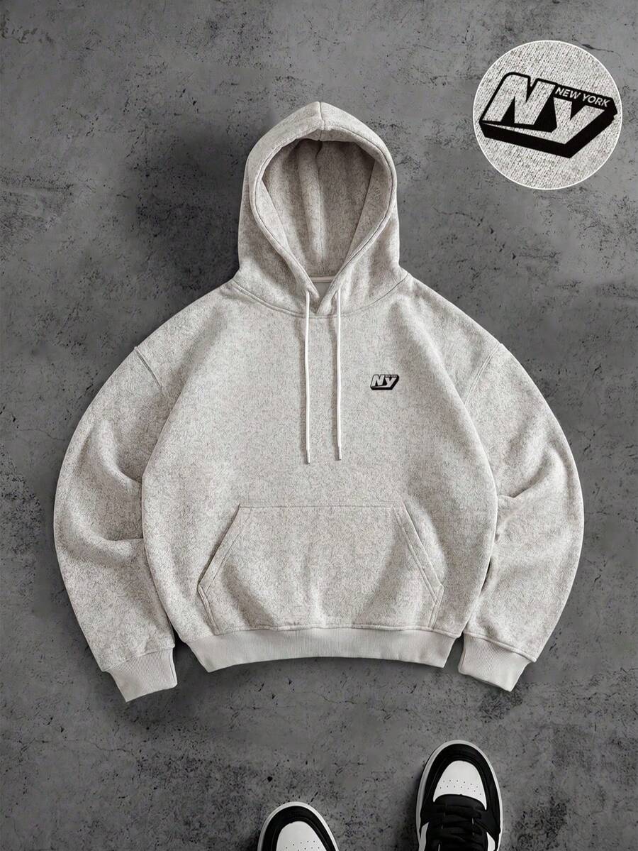 MAISONFOX Men's Solid Color Casual Loose Fit Thermal Lined Hoodie Sweatshirt Jacket, Autumn/Winter - Light Grey - View 1
