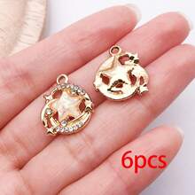 6/10 piezas Colgantes de estrella de resina con purpurina iridiscente e incrustaciones de strass en forma de luna, hallazgos para hacer joyas DIY para pulseras, collares y pendientes - Estrella - Ver 16