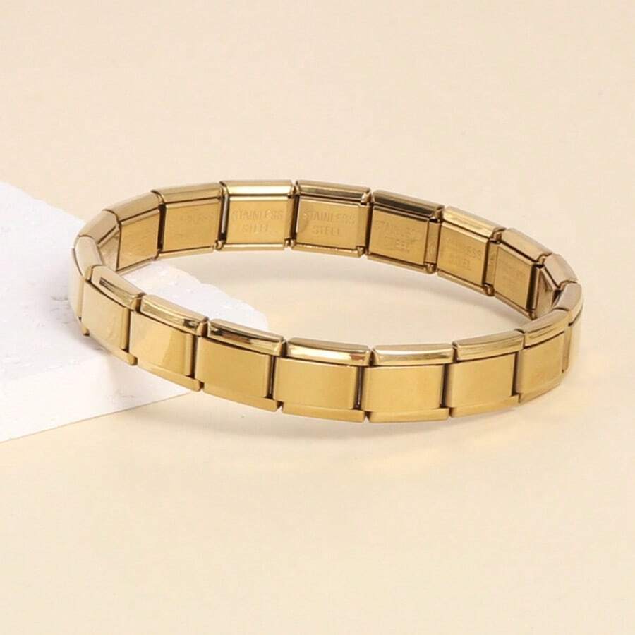 1pc Fashion Punk Style Square Elastic Patchwork Watch Band Bracelet, Perfect Gift Choice For Women, Wife, Girlfriend And Close Friends
