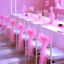 10pcs Organza Chair Back Decorative Ribbon, Navy Blue Organza Bowknot Chair Decorations For Wedding, Banquet Dining Table Decor, 18cm Wide, 275cm Long, Needs DIY Tied Into Bow Shape, Glass Yarn Chair Back Veil Party Decorations, Organza Tent, Staircase Organza Flower, Outdoor Tent Decor, Wedding Ceremony, Graduation Party, Back-To-School Ceremony Atmosphere Props, Gift Packing Decorative Ribbons - Multicolor - View 8