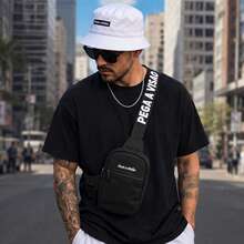 Pega A Visao Shoulder Bag Mini Crossbody Bag Black Wide Strap Black + Men's Bucket Hat Colorful Eye Catcher - 白色 - 查看 5