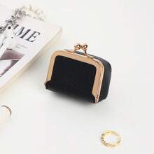 1pc Solid Color Gold Trim Litchi Grain PU Leather Jewelry Coin Earphone Storage Mini Pouch With Gold Ball Snap Button Closure, Sweet Vintage Style, Travel Commute Daily Carry Bag For Girls - Multicolor - View 18