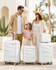 Trolley rigido in polipropilene 14" 20" 24" 28" con serratura TSA e ruote girevoli, valigia singola, set 3/4 pezzi disponibile, bagaglio viaggio vacanze, lavoro e gite familiari - Bianco - Visualizzare 3