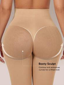 High Waist Seamless Slimming Shaping Leggings - Apricot - View 4