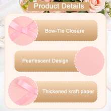 20PCS Pink Pearlescent Gift Envelopes With Satin Bow Ribbon Closure, 6.7x4.7 Inch Thickened Kraft Paper Envelopes For Wedding, Birthday, Thank You Notes, Party Invitations & Greeting Cards, Reusable Decorative Stationery Set - Pink - View 3