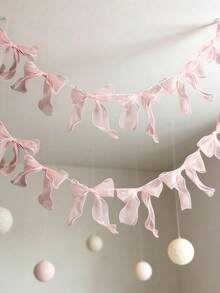 1pc Sweet Pink Bow Banner/Garland (10 Bows), Suitable For Princess Style Girls Room Wall Decor, Also Applicable For Children's Birthday, Baby Shower, Wedding, Gender Reveal Party And Other Occasions (Product Requires Self-Assembly, Please Do Not Purchase If You Mind) - Multicolor - View 10