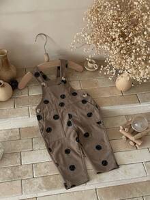 INS Baby Girls Vintage Brown Tennis Polka Dot Overalls, Loose Adjustable Shoulder Straps, Spring/Autumn Long Pants - Khaki - View 3